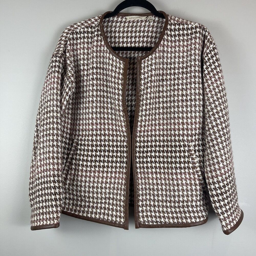 Soft Surroundings Jacket Small Petite Brown Houndstooth Woven Preppy‎ Academia